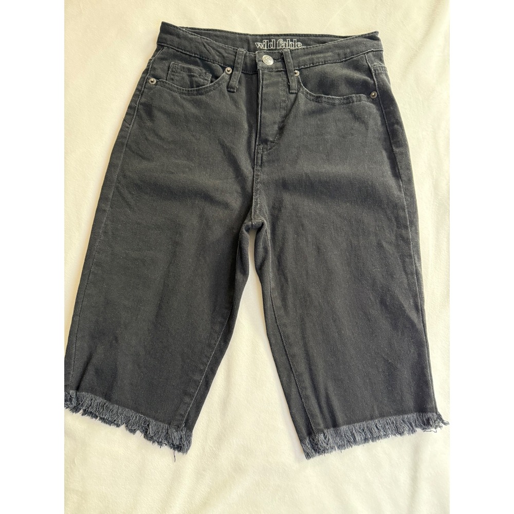 Wild Fable Black High Waisted Frayed Hem Denim Bermuda Shorts Size 00